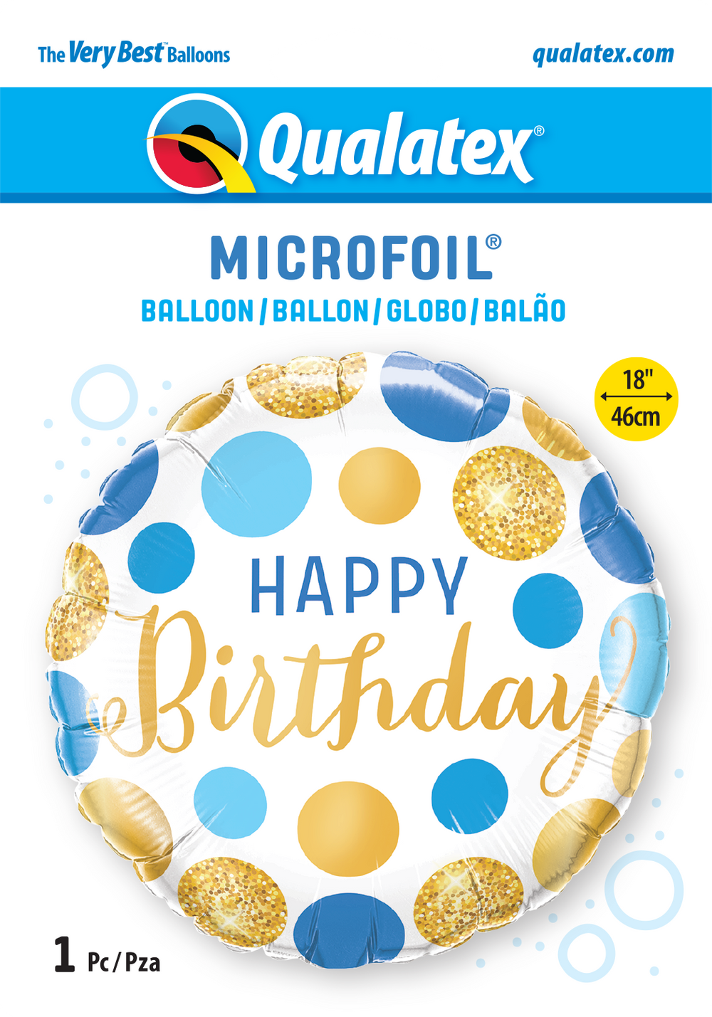 Birthday Blue & Gold Dots folieballong 18"/46cm