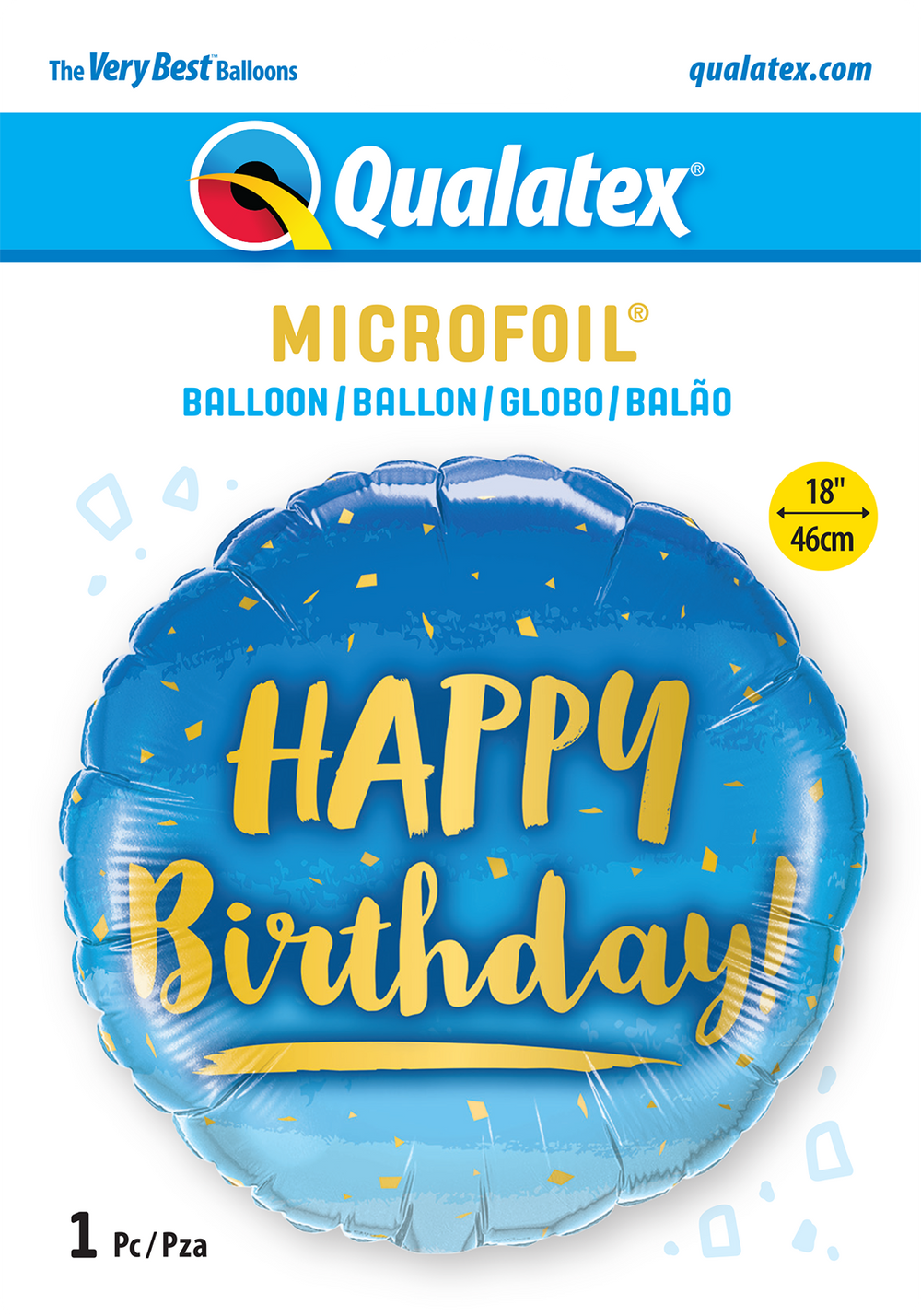 Birthday Gold & Blue folieballong 18"/46cm