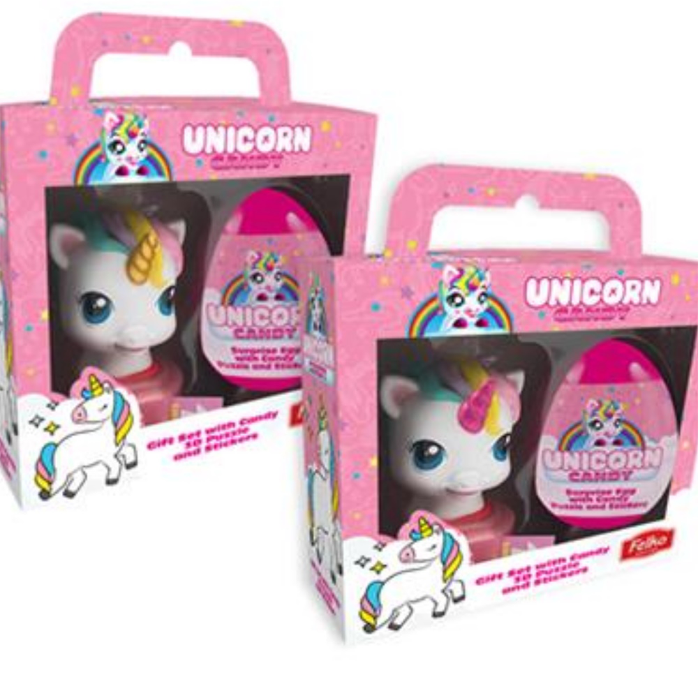 Magisk unicorn gavesett - 3D puslespill, stickers og godteri.