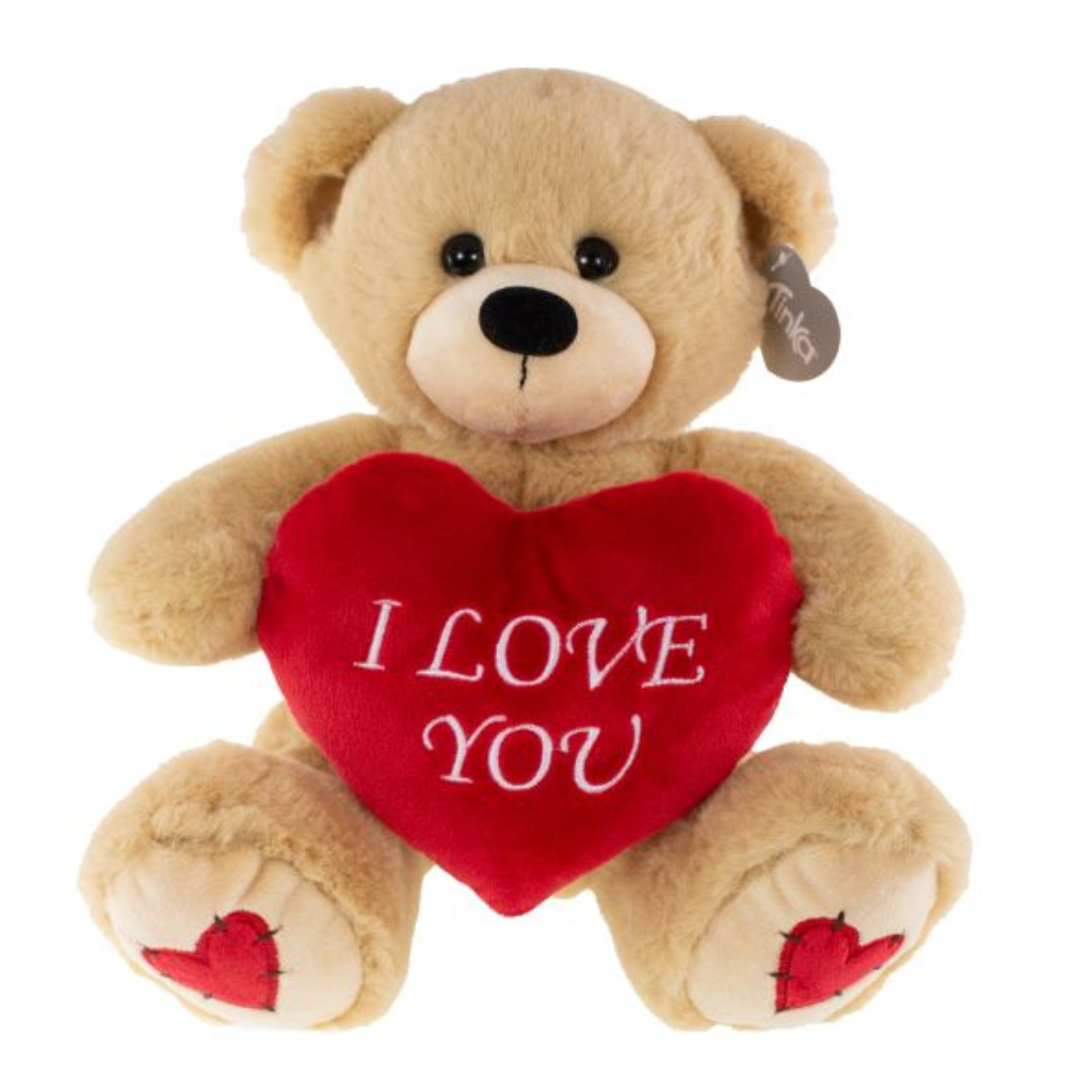 Stor bamse brun 23cm med hjerte og tekst I love you