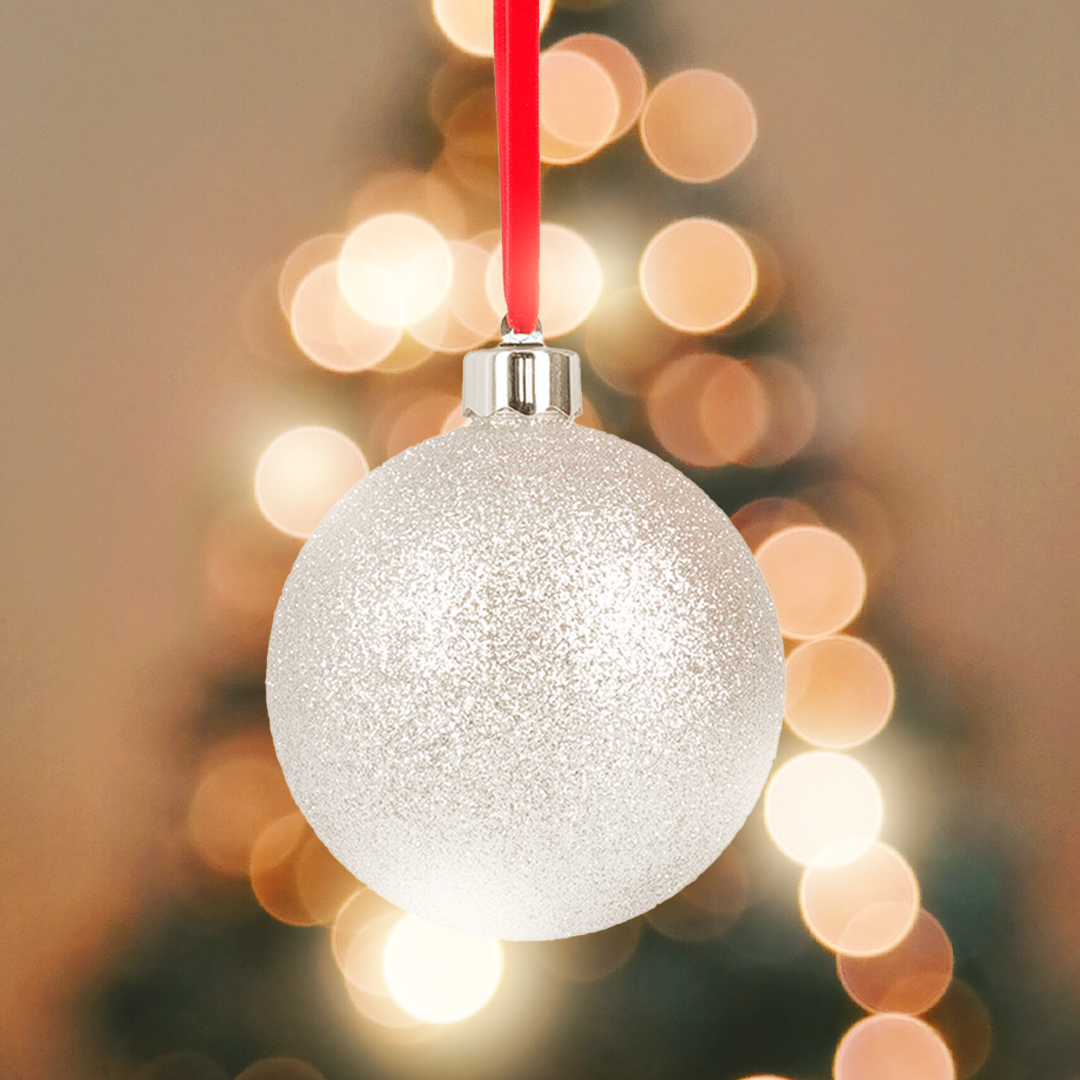 Personlig julekule med foto – Hvit Ø10cm