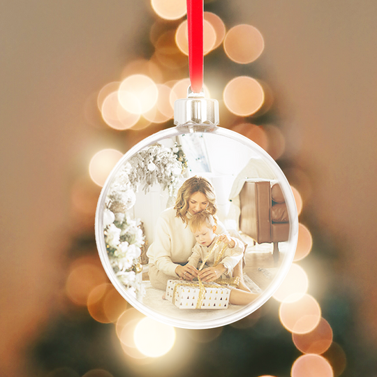 Personlig julekule med foto – Hvit Ø10cm