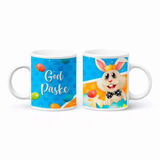 Håndlaget kopp med God Påske-design og kaninmotiv