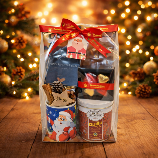 Eksklusiv julegavepose med kaffe, sjokolade og brente mandler
