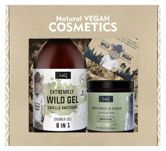 LaQ Wild Boar Gavesett for Menn – Dusjsåpe, Body Scrub & Såpe